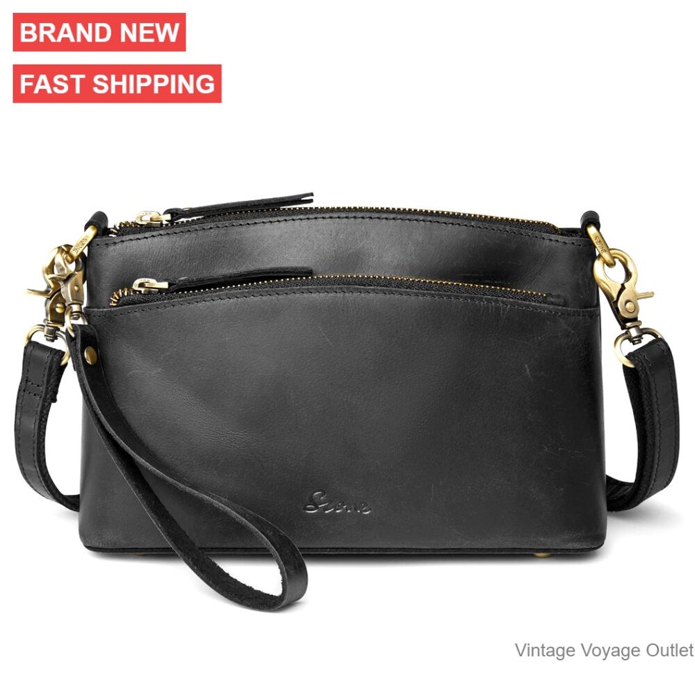 Small Genuine Leather Crossbody Bag With Adjustable Strap & Wristlet